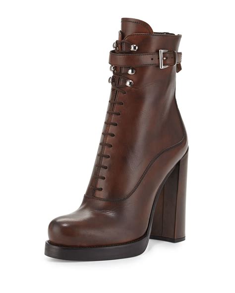 prada brown lace up boot|prada chunky heel ankle boots.